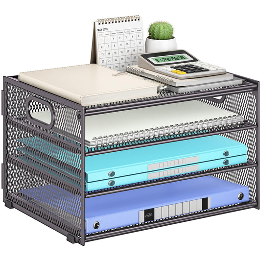 4 Tier Gray Paper Organizer for Desk,Trays for Classroom File Folder