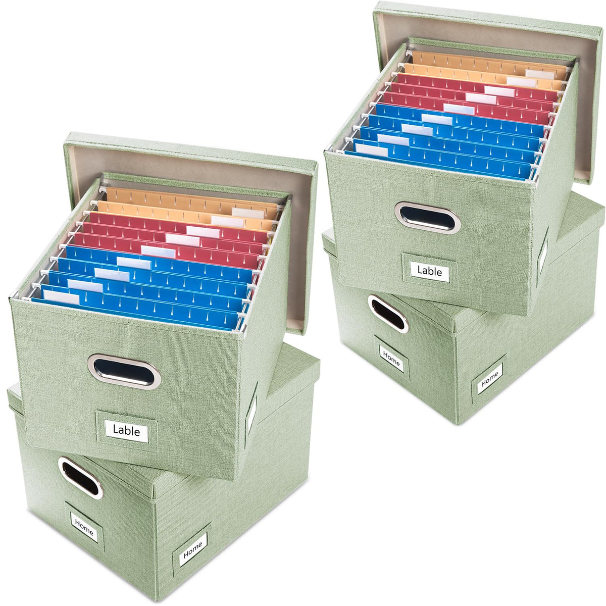 PRANDOM File Organizer Box - Set of 4 Collapsible Decorative Linen Filing Storage Hanging File