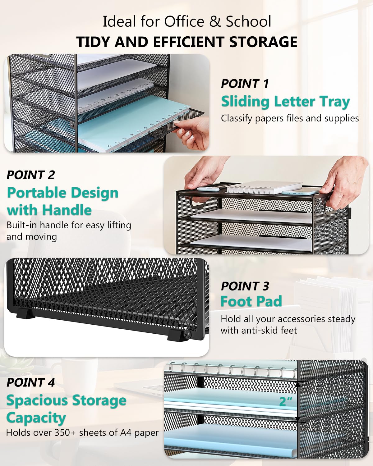 WALI Desk File Organizer, 9 Tier Desktop Paper Letter Tray Organizer with Handle, Office Desk