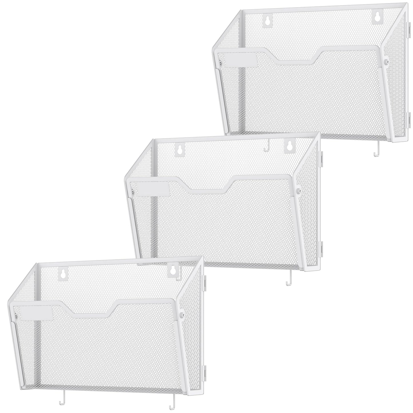 Docnest 3 Pack Mesh Wall File Holders with Hooks for Mail, White