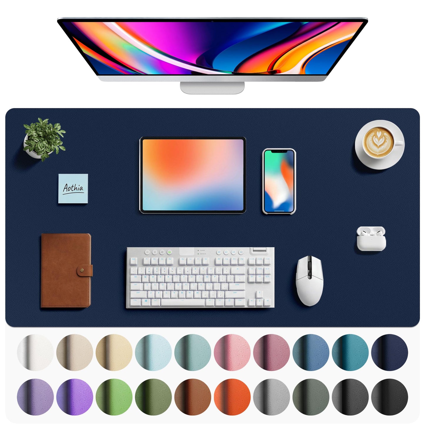 Aothia Faux Leather Desk Mat - Large Mouse Pad, Non-Slip PU Leather Blotter, Waterproof Writing