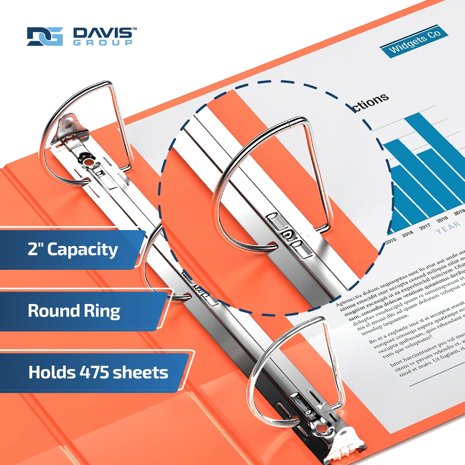 Premium Economy 3-Ring Binder, Spine Label, 2" D Rings, Orange, 6 Pack