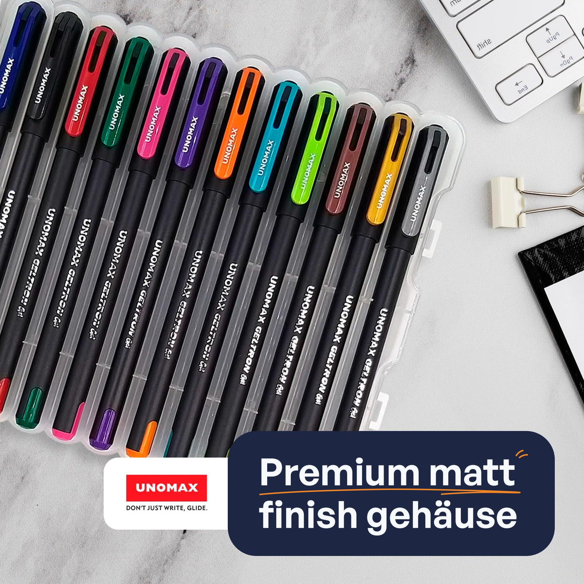 UNOMAX Geltron Fashion Gel Pen - Pack of 12, Assorted Colours | Elevate Your Writing Experience: