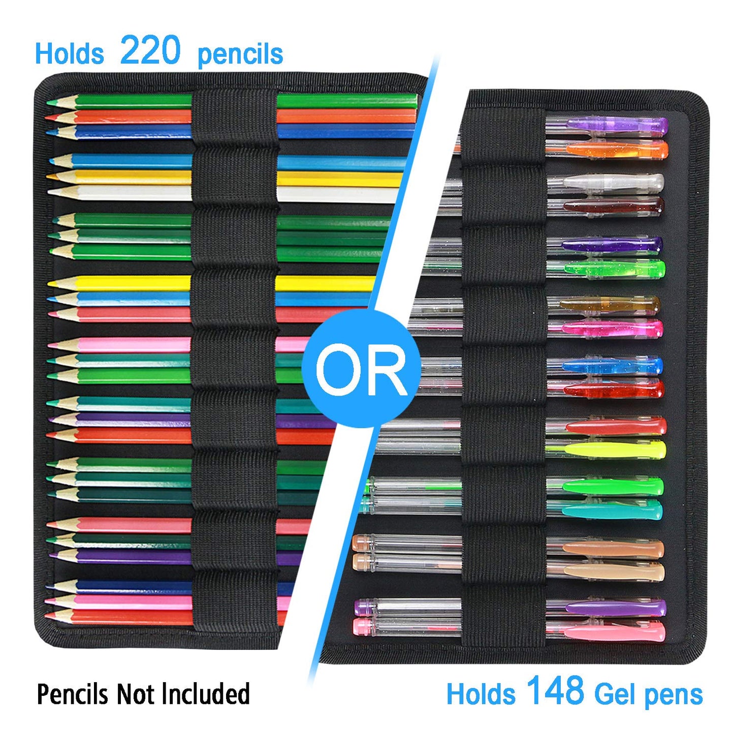 YOUSHARES 220 Slots Colored Pencil Case, 145 Slots Gel Pens fo Coloring Case Organizer, Handy