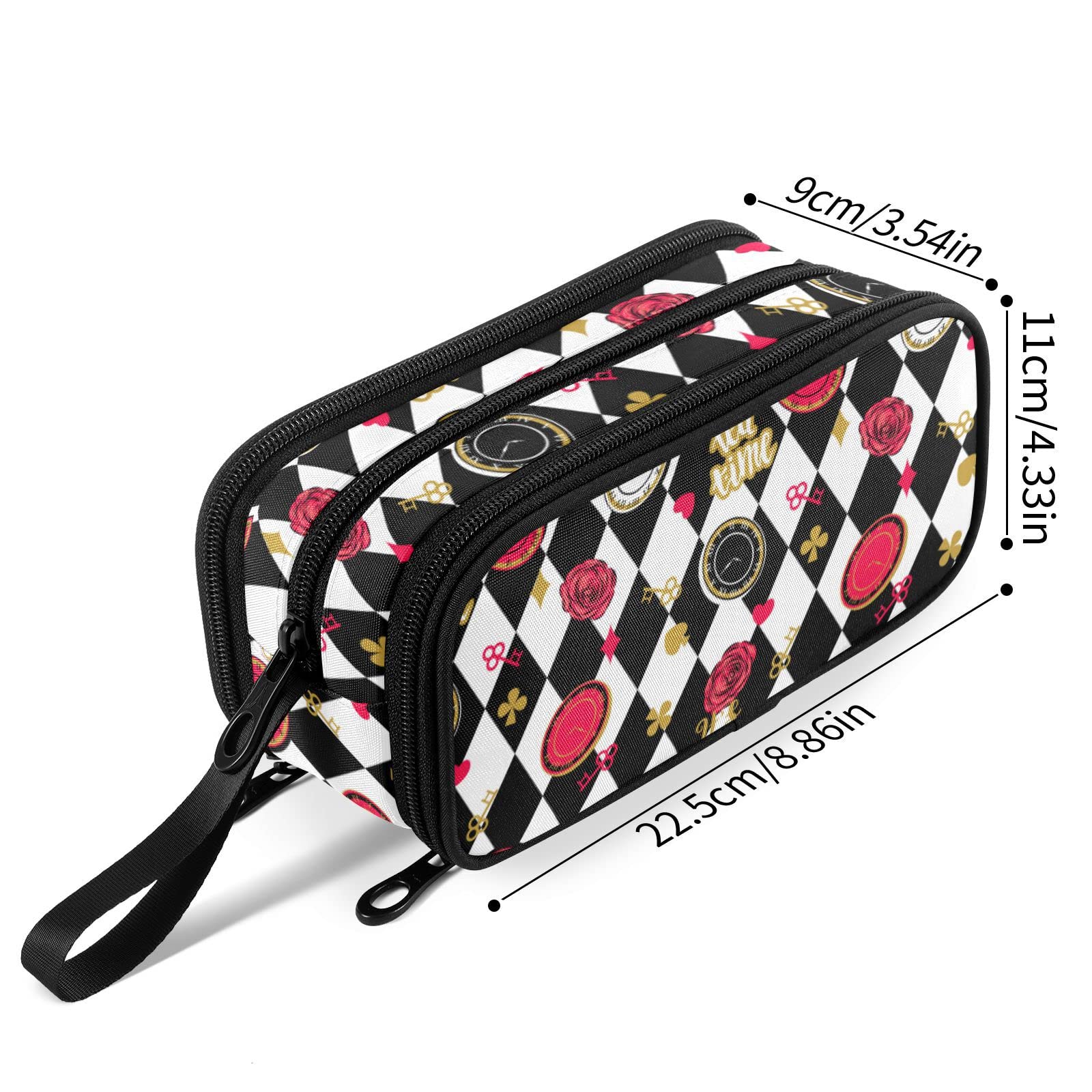 Fustylead Alice Chess Board Pen Pencil Case with Zipper Makeup Pouch Cosmetics Bag Multi-Purpose