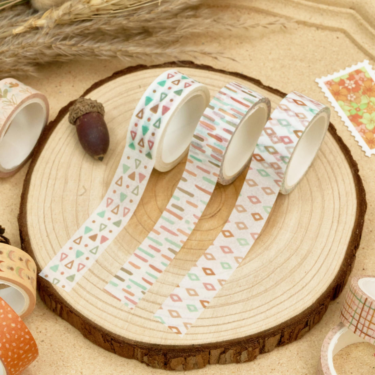 YUBX Boho Washi Tape Set 10 Rolls Cute Masking Graphic Floral Pattern Decorative Tapes for Arts