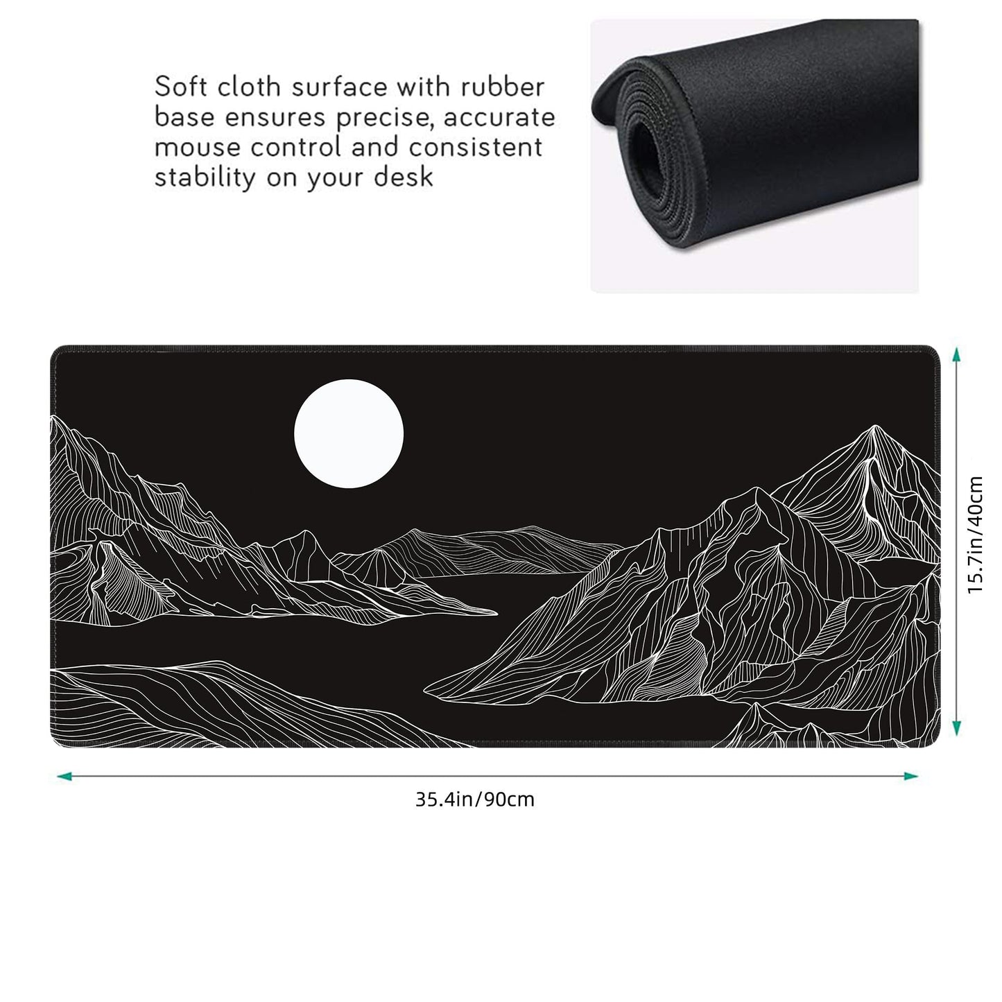 Black and White Mountain Large Mouse Pad,Gaming Keyboard Desk Pad,Extended Mouse Mat Non-Slip