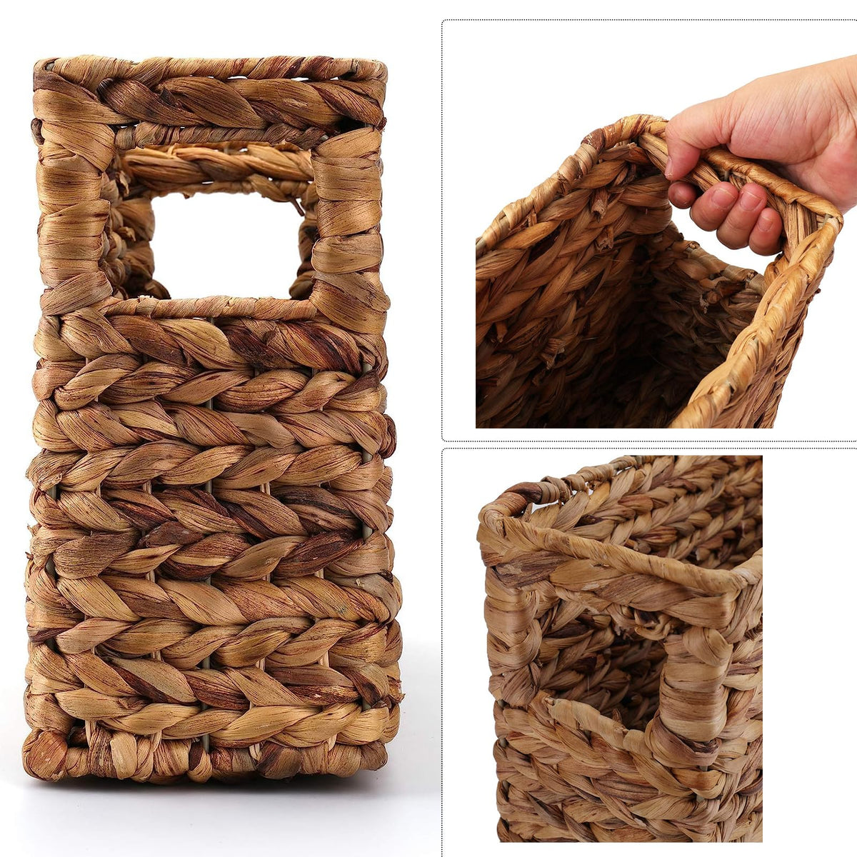Yesland Hand-Woven Narrow Water Hyacinth Holder Wicker Basket, 15.5 x 5.5 x 9.75 Inch Decorative
