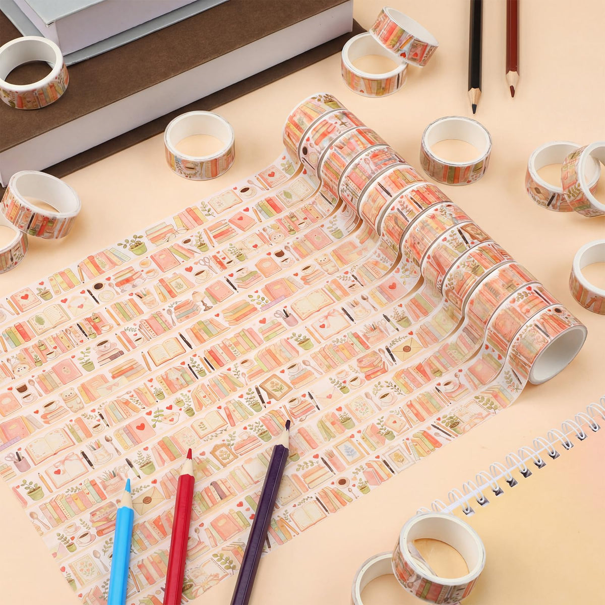 Janlaugh 24 Rolls Book Washi Tape Back to School Crafting Gifts, Boho