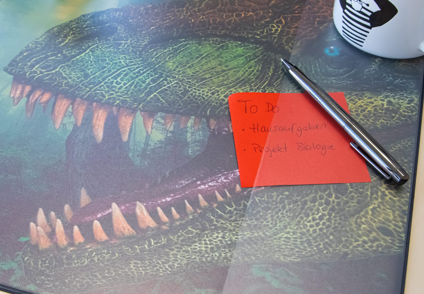 Idena 10452 Desk Mat with Two Pockets, Dinosaur, Approx. 58.5 x 38.5 cm, Practical Accessory for