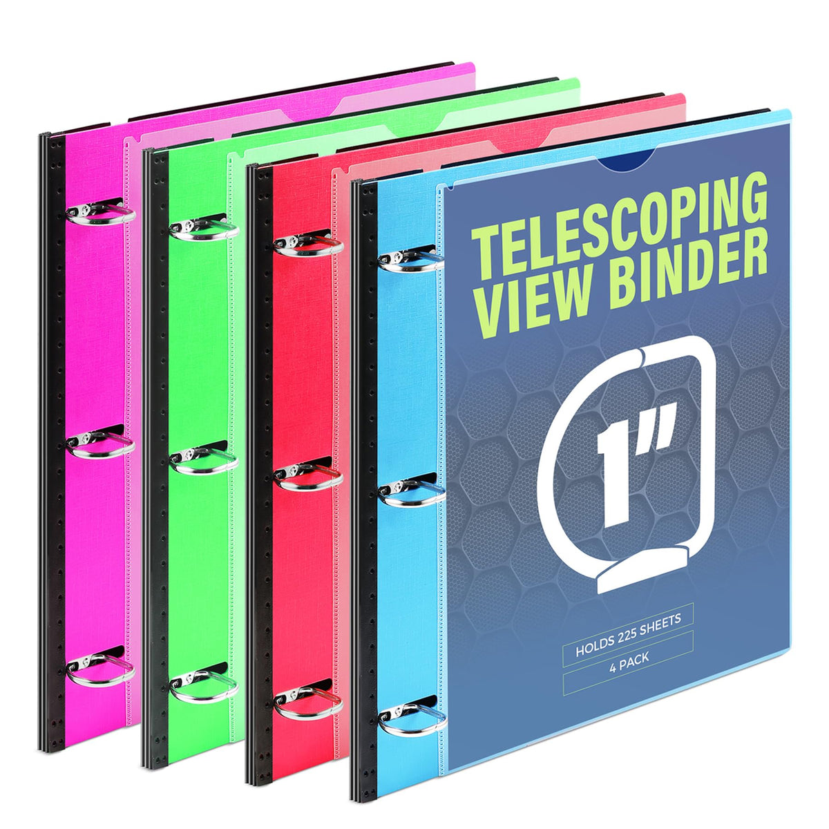 WOT I 4-Pack Telescoping 3 Ring Binder 1 Inch, Expandable Flexible Binder - Patented Design for