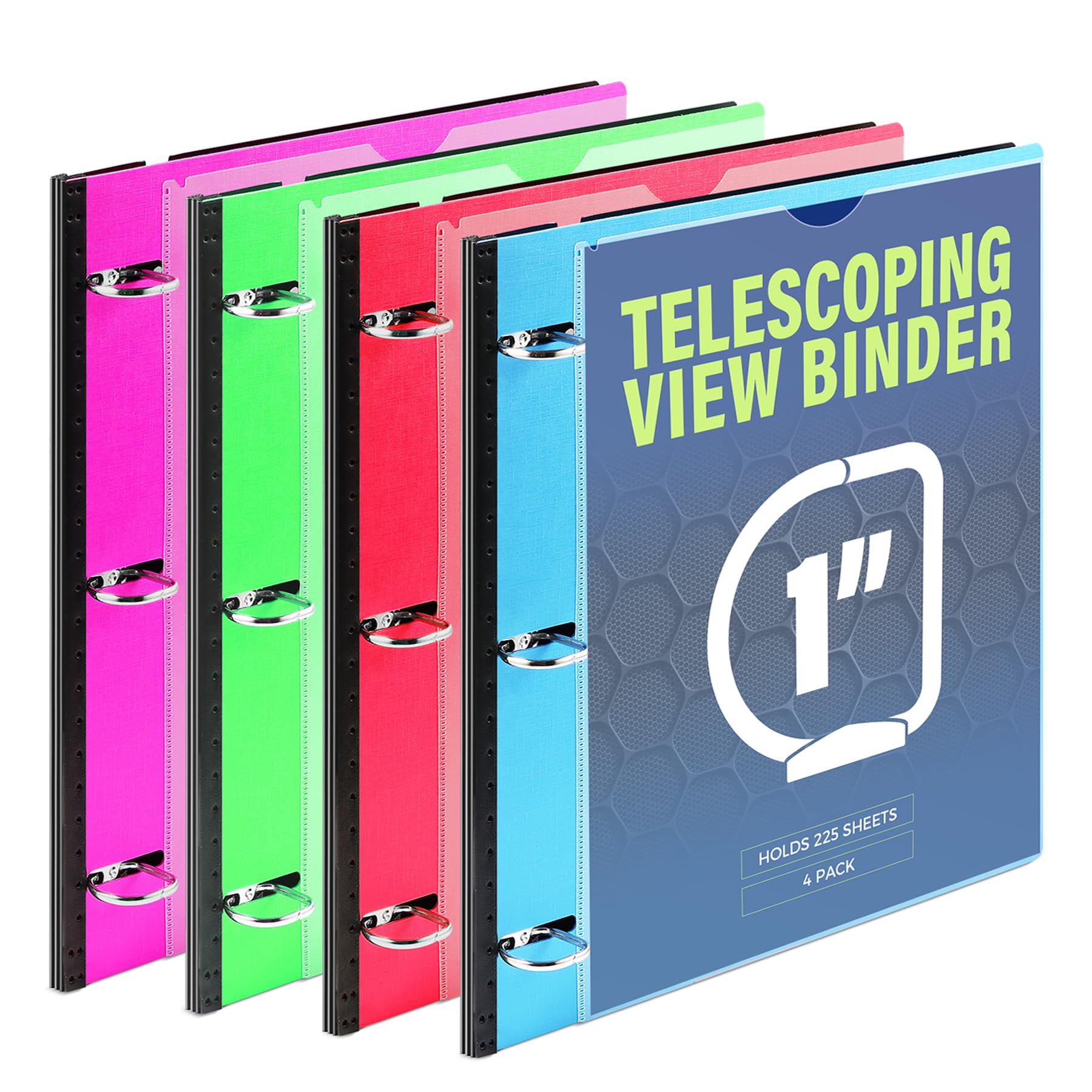 WOT I 4-Pack Telescoping 3 Ring Binder 1 Inch, Expandable Flexible Binder - Patented Design for