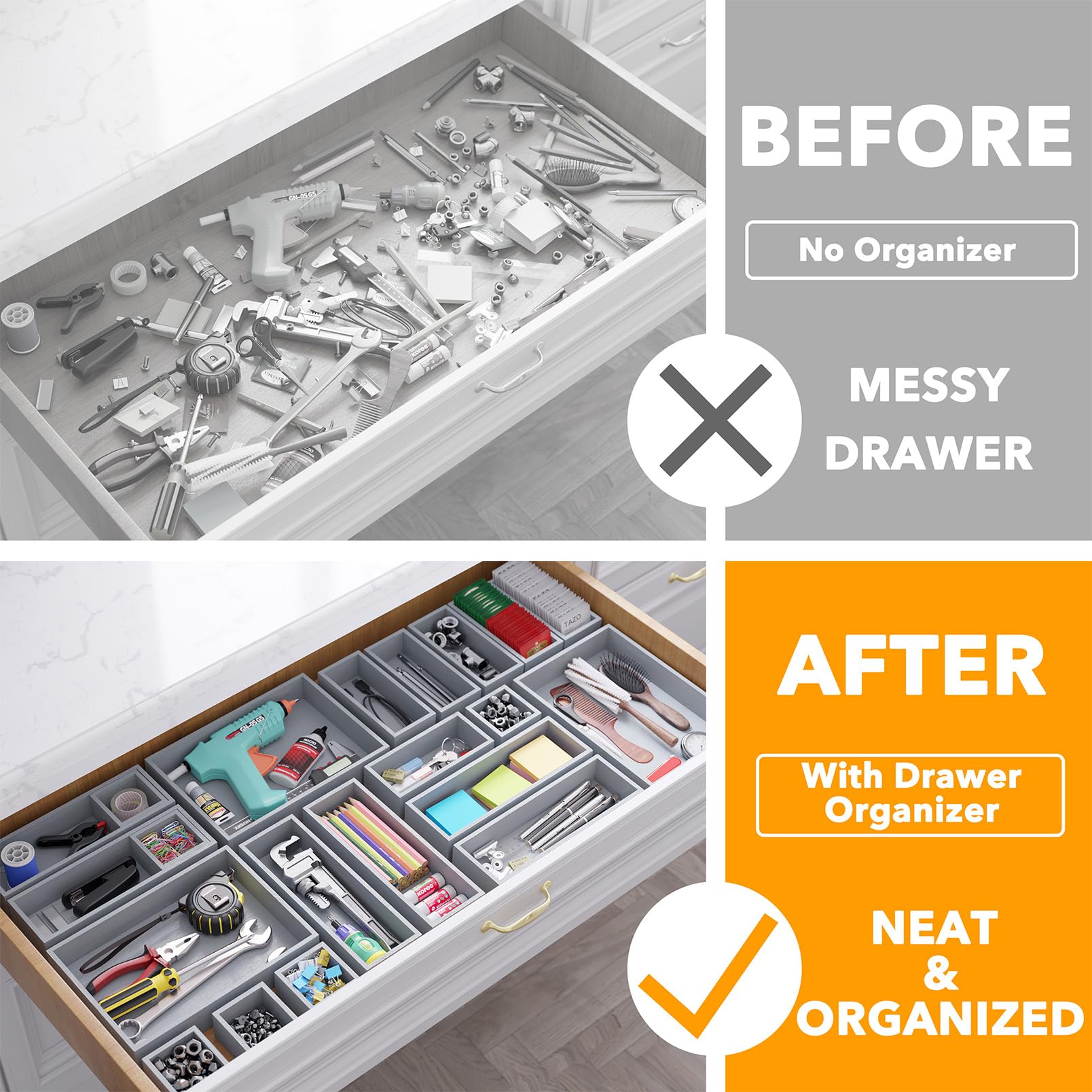 SpaceAid 21-Piece Bamboo Drawer Organizer Storage Boxes Set, Wood Tray Junk Drawer Organizers