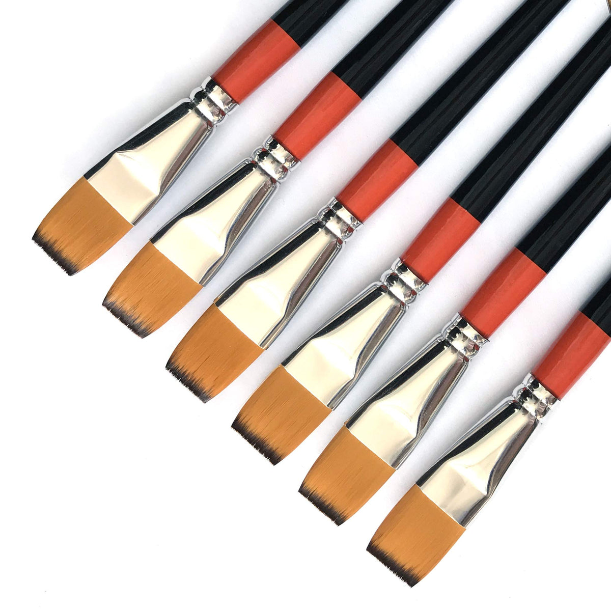 3/4 Inch Flat Bright Paint Brush Set of 6, Premium Taklon Synthetic Hair