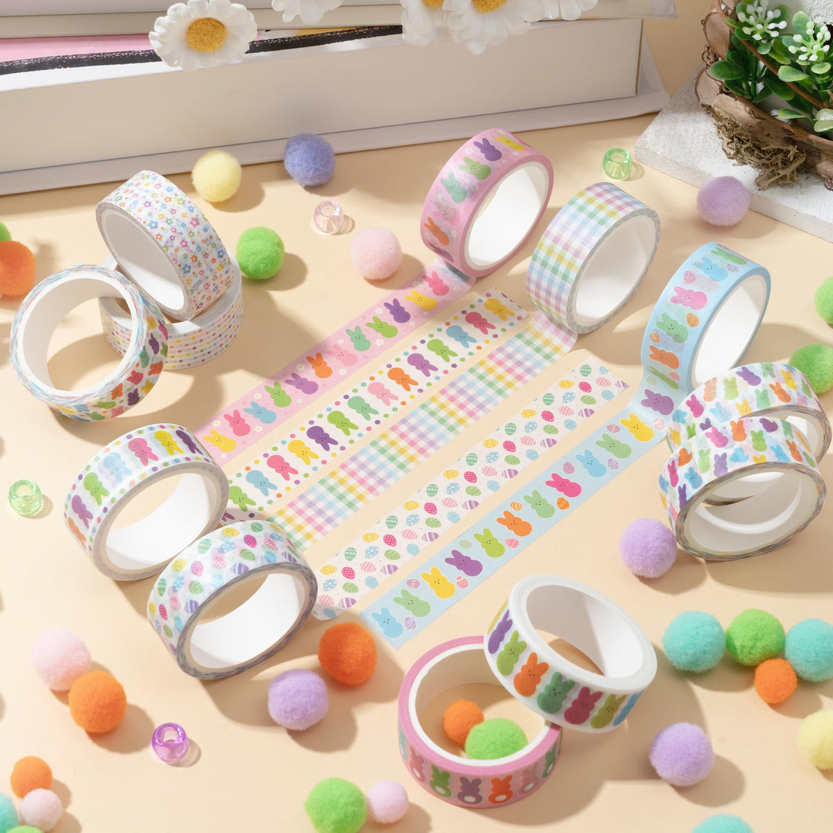 BkeeCten 12 Pcs Cute Bunny Washi Tape Strong Adhesion for Cards DIY Crafts