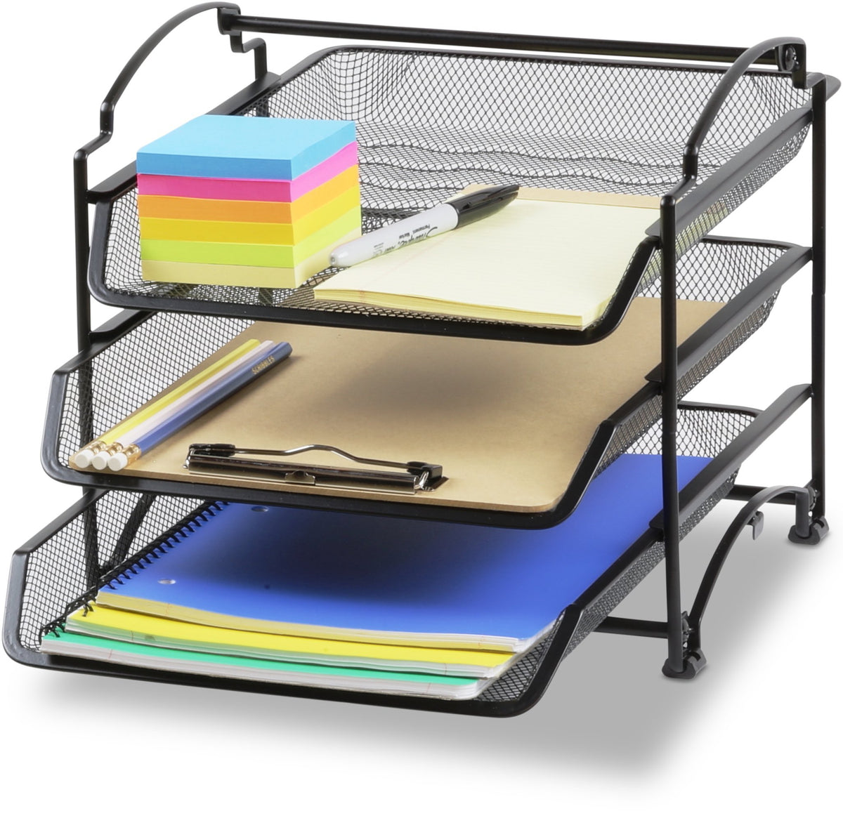 Simple Houseware 3 Tier Paper Organizer, in Out Trays for Desk, Black