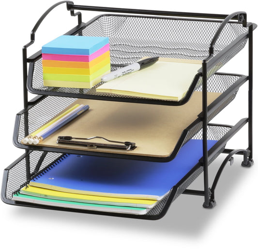 Simple Houseware 3 Tier Paper Organizer, in Out Trays for Desk, Black