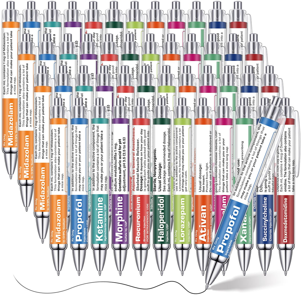 48 Pcs Pharmacy Pens Gifts for Nurse Pharmacist, Funny Drug Retractable Ballpoint Pens, Nurses Week
