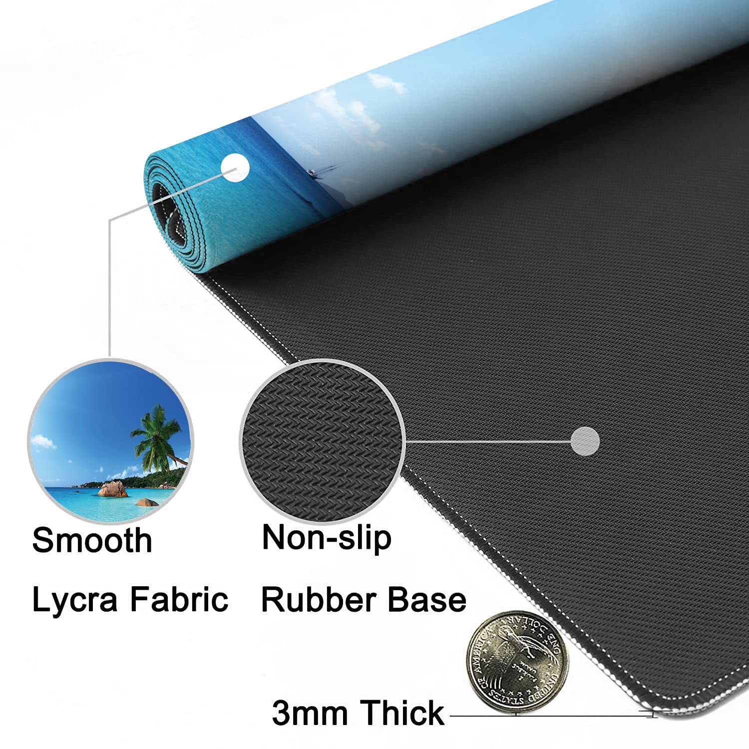 Ocean Desk Mat,ANSE Lazio Beach at Praslin Island Extended Gaming Mouse Pad,Large Non-Slip Rubber