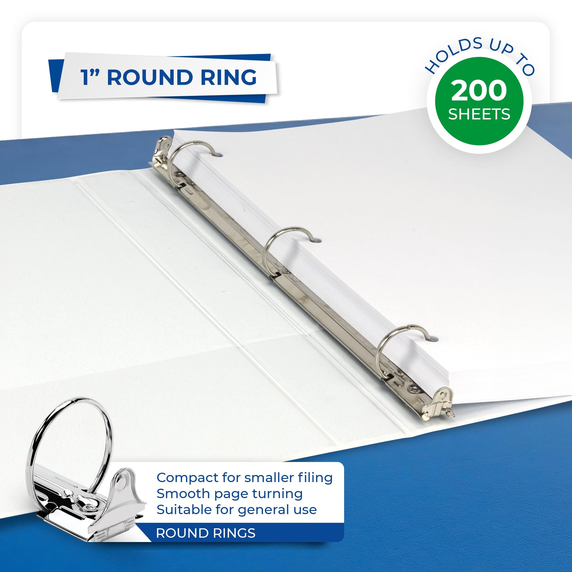 Samsill 1 Inch 3 Ring Binders, Economy Round Ring, Clear View Cover, 200 Sheet Capacity - for