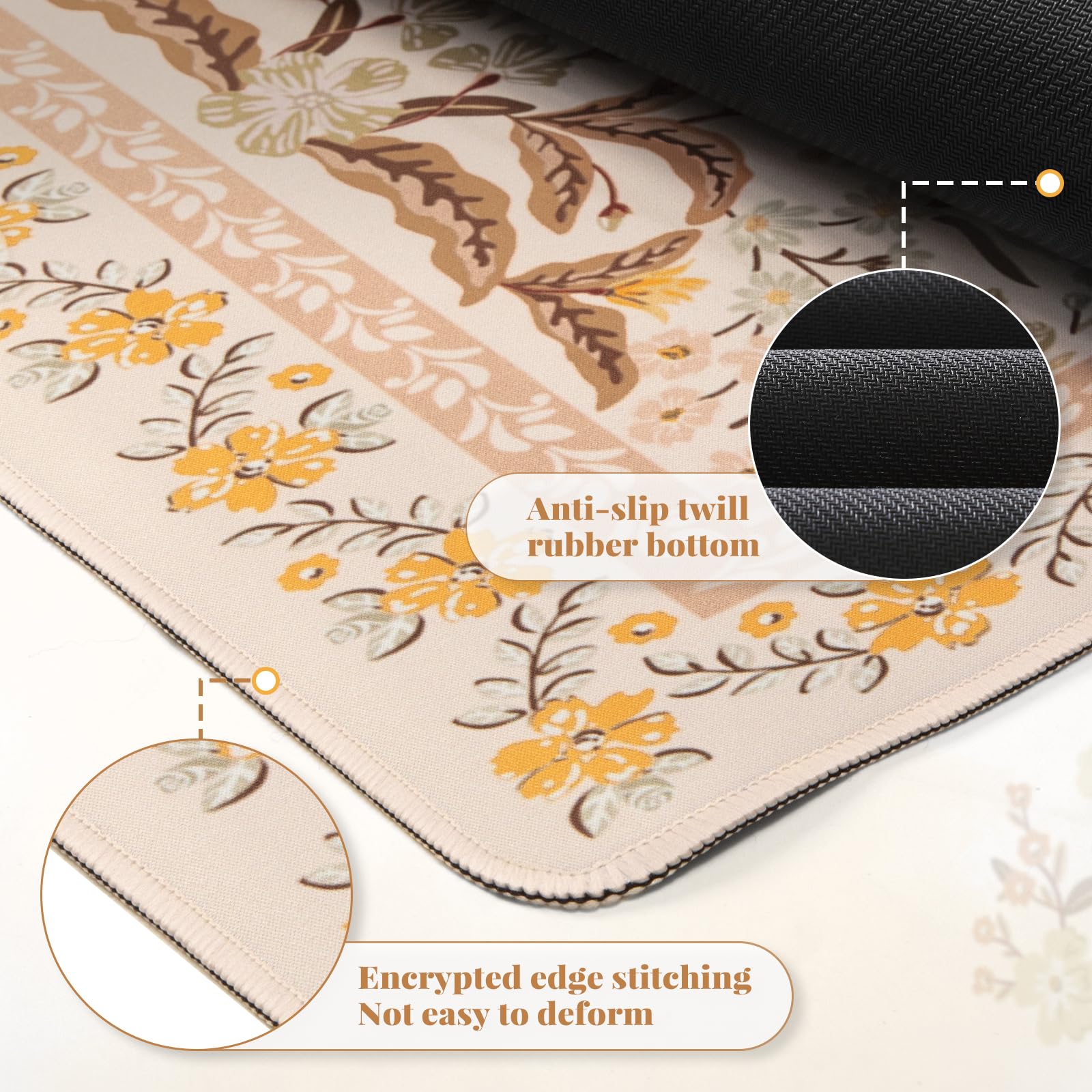 HAOCOO Large Desk Pad for Women Office, Cute Floral Mouse Mat(Brown)