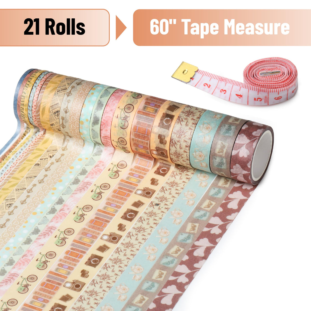 Mr. Pen- Washi Tape Set, 21 Rolls, Assorted Sizes, 5 Yards/Roll