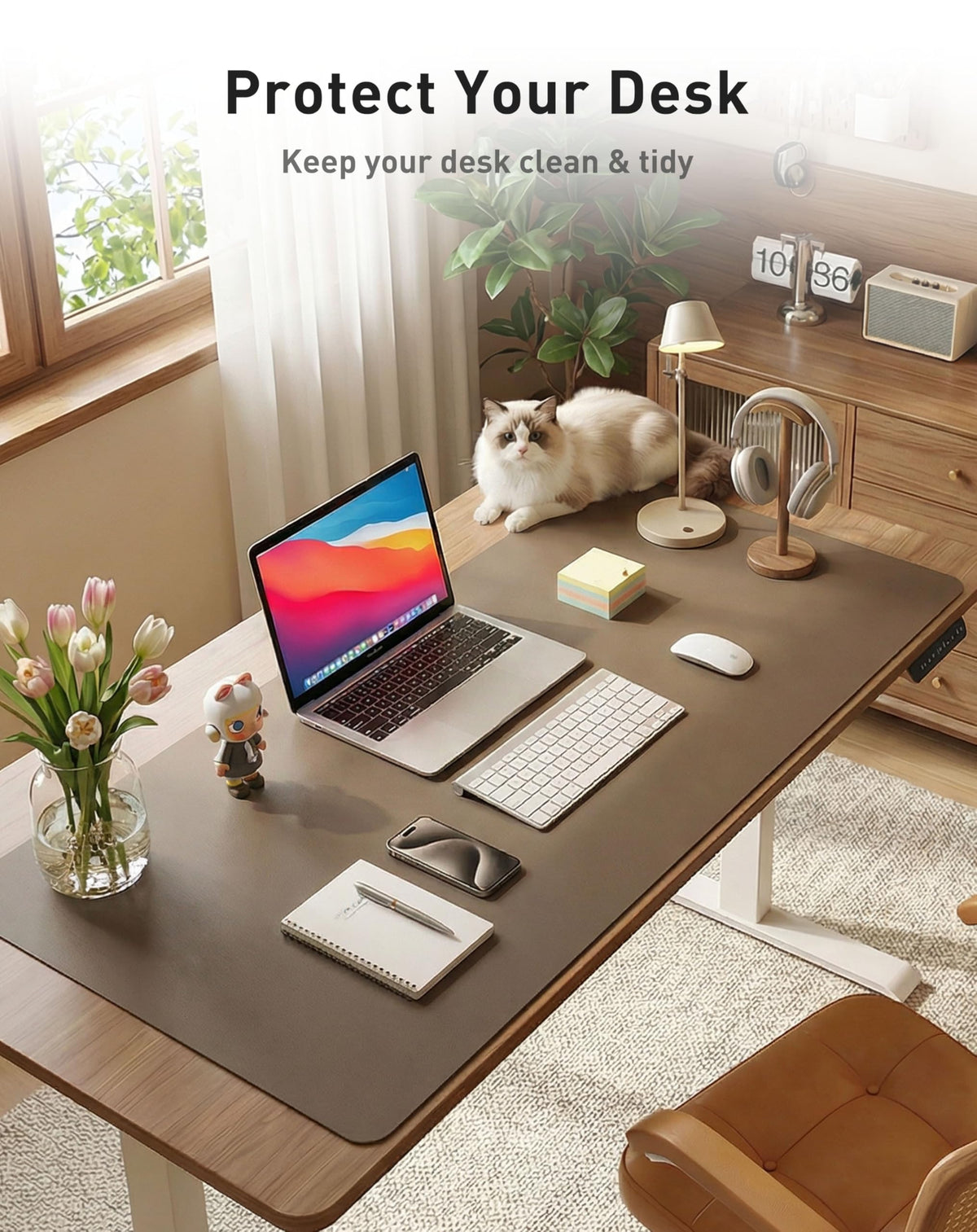 Aothia Faux Leather Desk Mat - Large Mouse Pad, Non-Slip PU Leather Blotter, Waterproof Writing