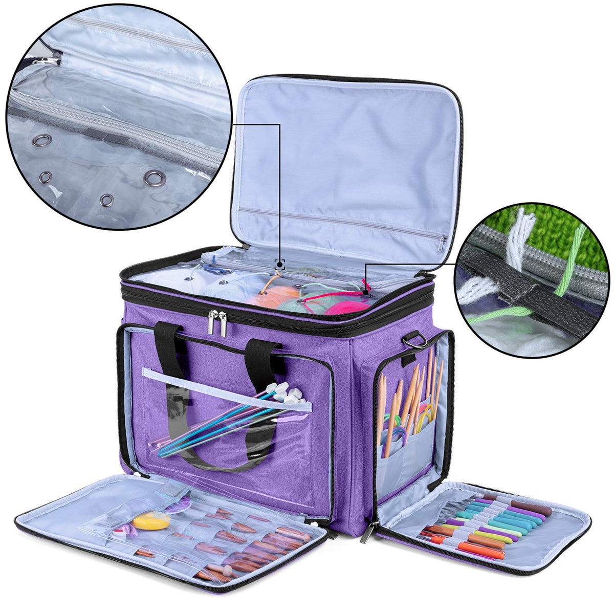 LUXJA Portable Yarn Knitting Storage Tote Bag, Purple