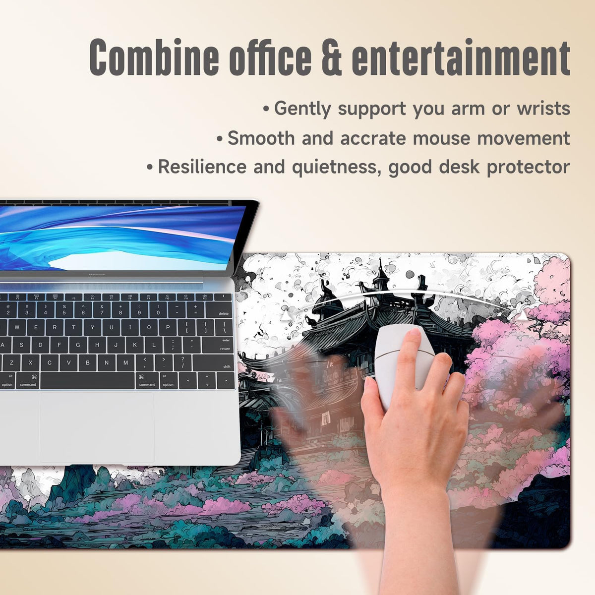 Extended Gaming Mouse Pad, Large Mouse Mat 3 mm Nature Rubber Base Mousepad with Stitched Edges