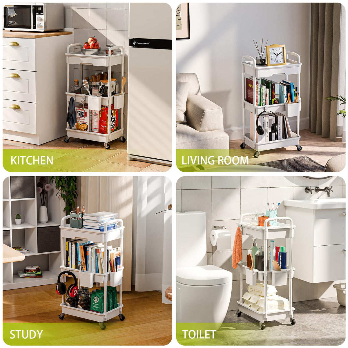 Sorgion 3 Tier Rolling Cart Organizer,Laundry Room Bathroom Organizers and Storage Office Shelves