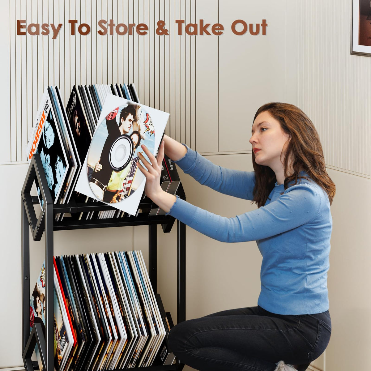 BOEASTER Vinyl Record Storage Rack, Record Holder 160-200 LP Storage Shelf Display Stand for Albums