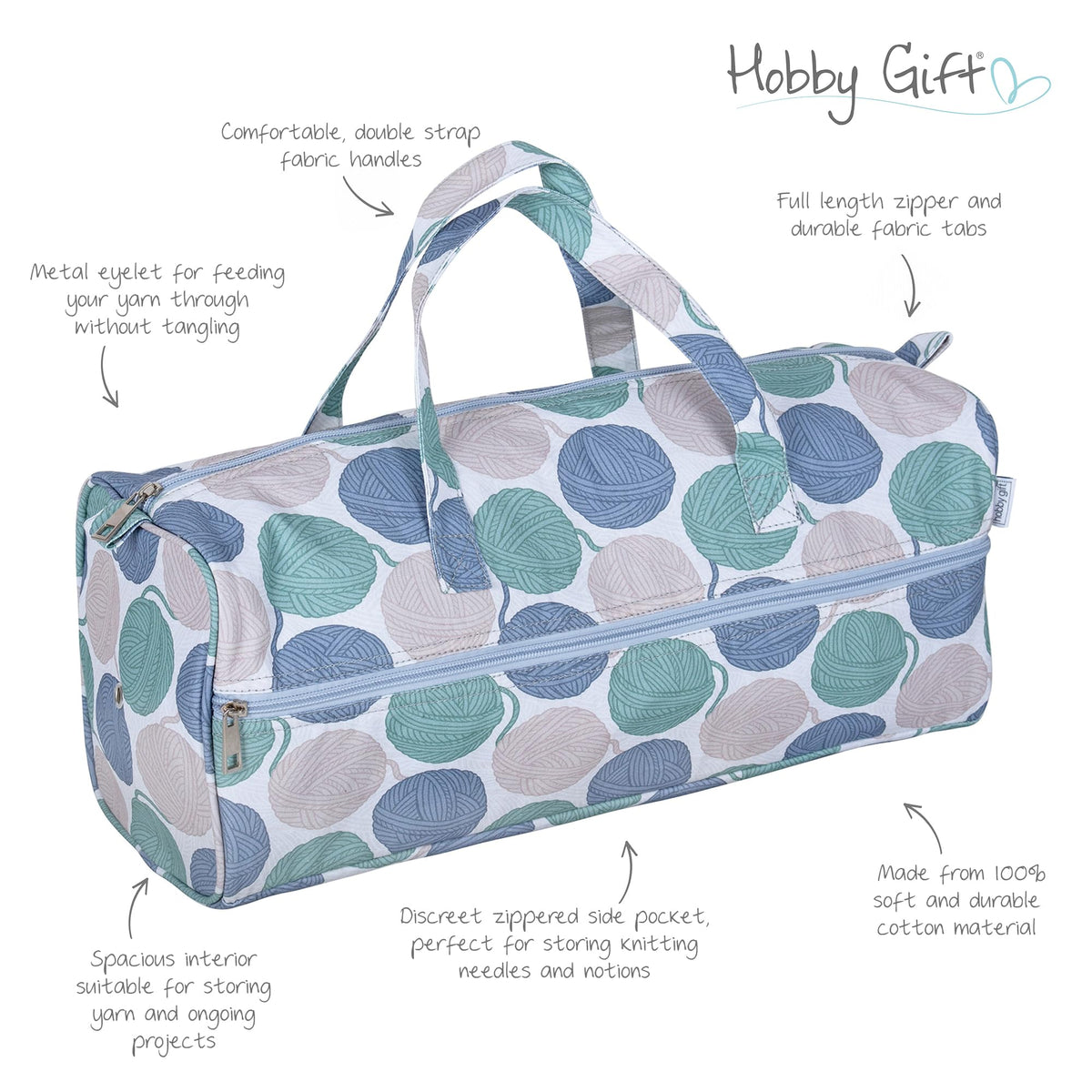 Hobby Gift Knitting Bag Large Yarn Storage Bag with Zippered Compartments for Knitting Needles