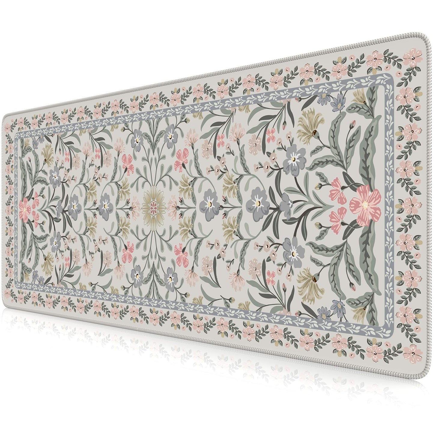 iCasso Aesthetic Desk Mat,31.5x11.8in Mouse Pads, Gray Floral