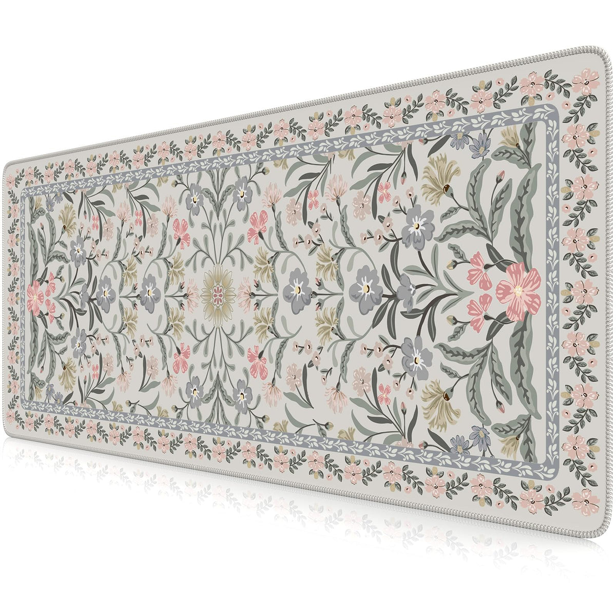 iCasso Aesthetic Desk Mat,31.5x11.8in Mouse Pads, Gray Floral