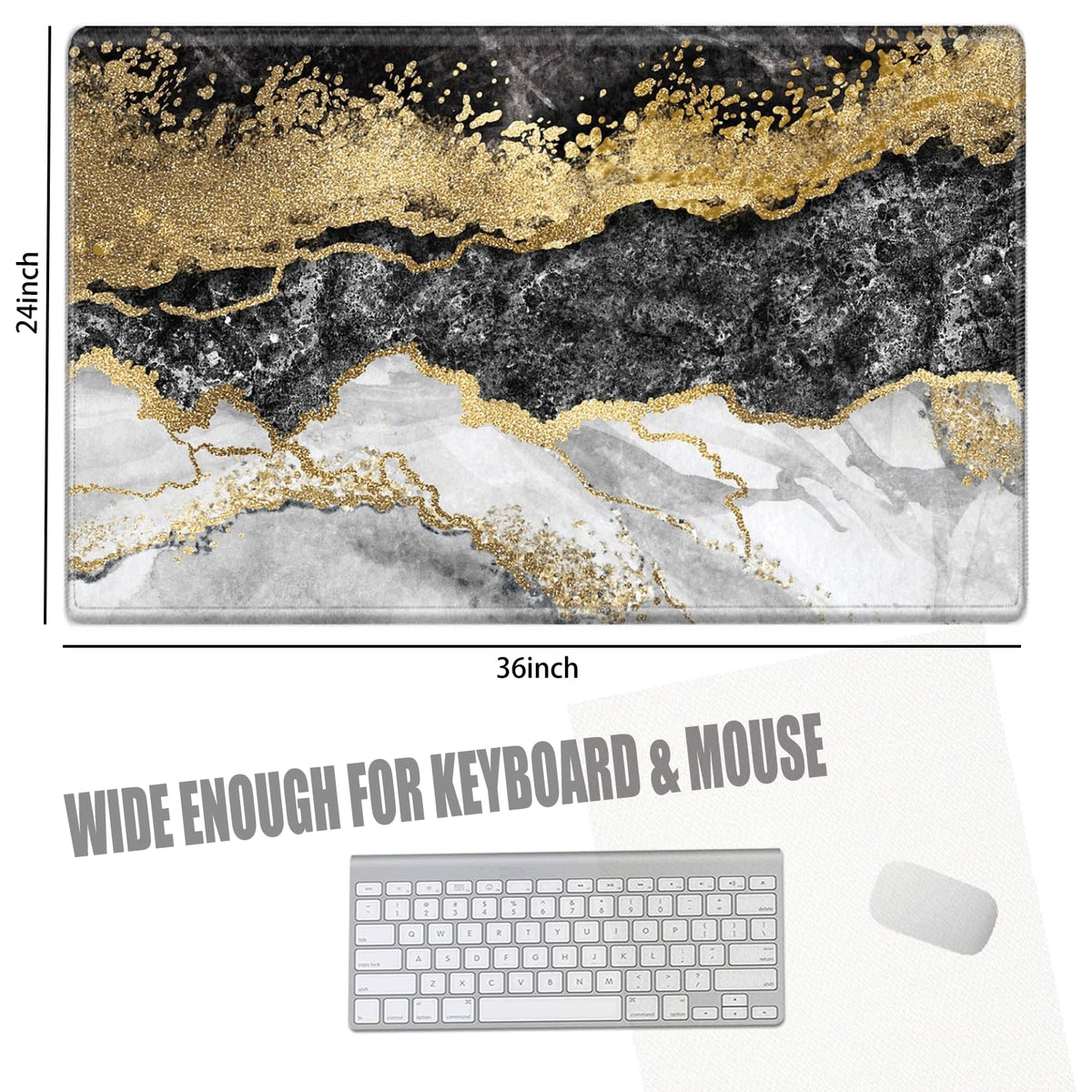 36x24 Mouse Pad Black and Gold Marble Giant Desk Mat XXXL Mousepad Extra Large Desk Pad Oversized