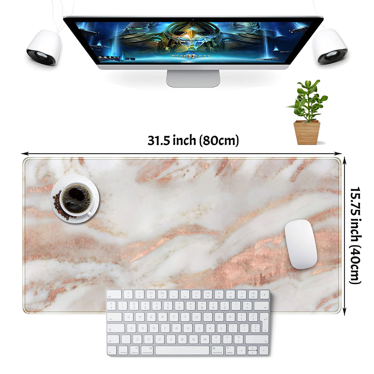 Rose Gold Marble Desk Mat Cute Desk Decor Mouse Pad, Abstraction Metallic Luxury Large Gaming