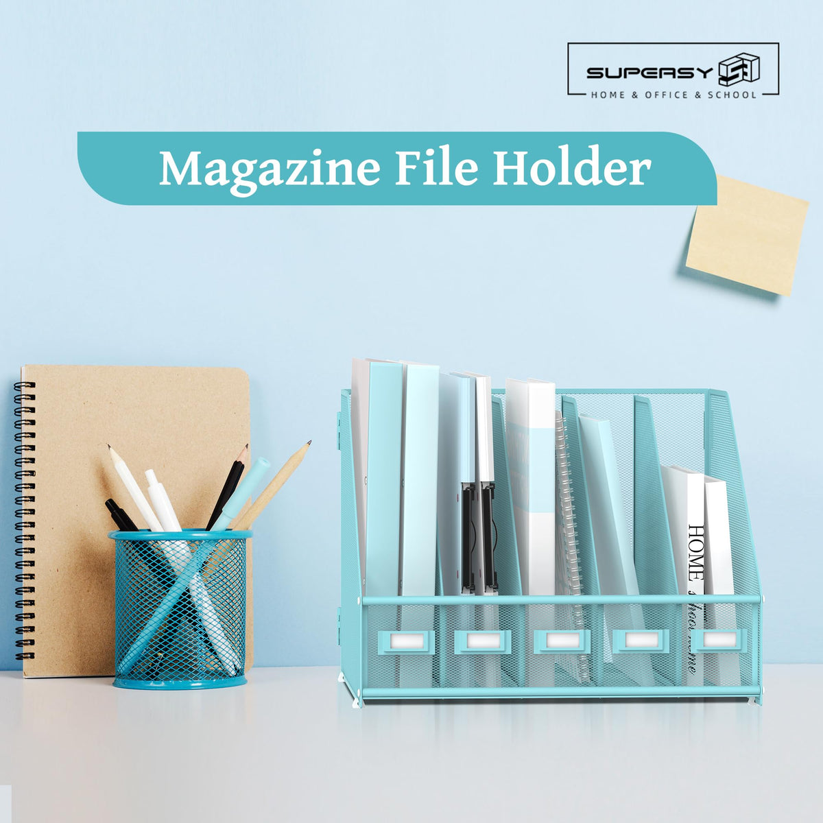 SUPEASY Desk Organizers Metal Desk Magazine File Holder with 5 Vertical Compartments Rack File