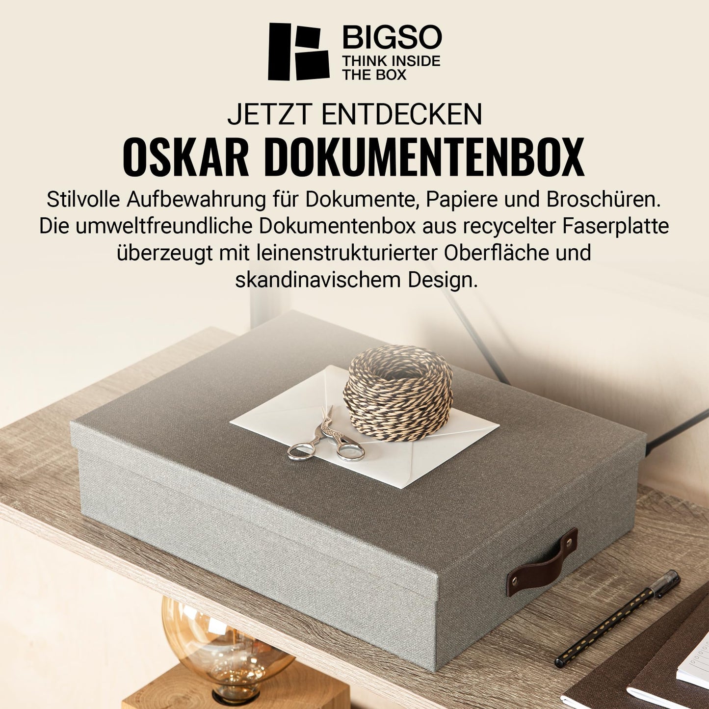 The Holding Company 'Oskar A4 Storage Box for Letters, 26 x 35 x 9 cm (W x D x H) Grey