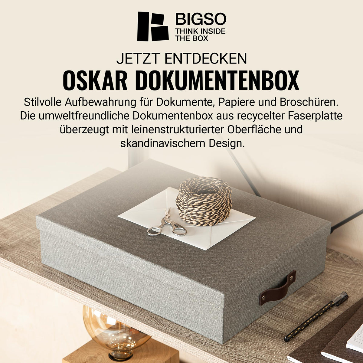 The Holding Company 'Oskar A4 Storage Box for Letters, 26 x 35 x 9 cm (W x D x H) Grey