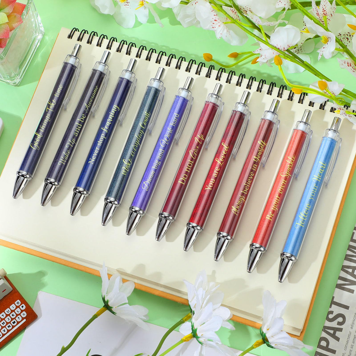 Yeaqee 50 Pcs Motivational Pens Bulk Inspirational Quotes,Morandi Style