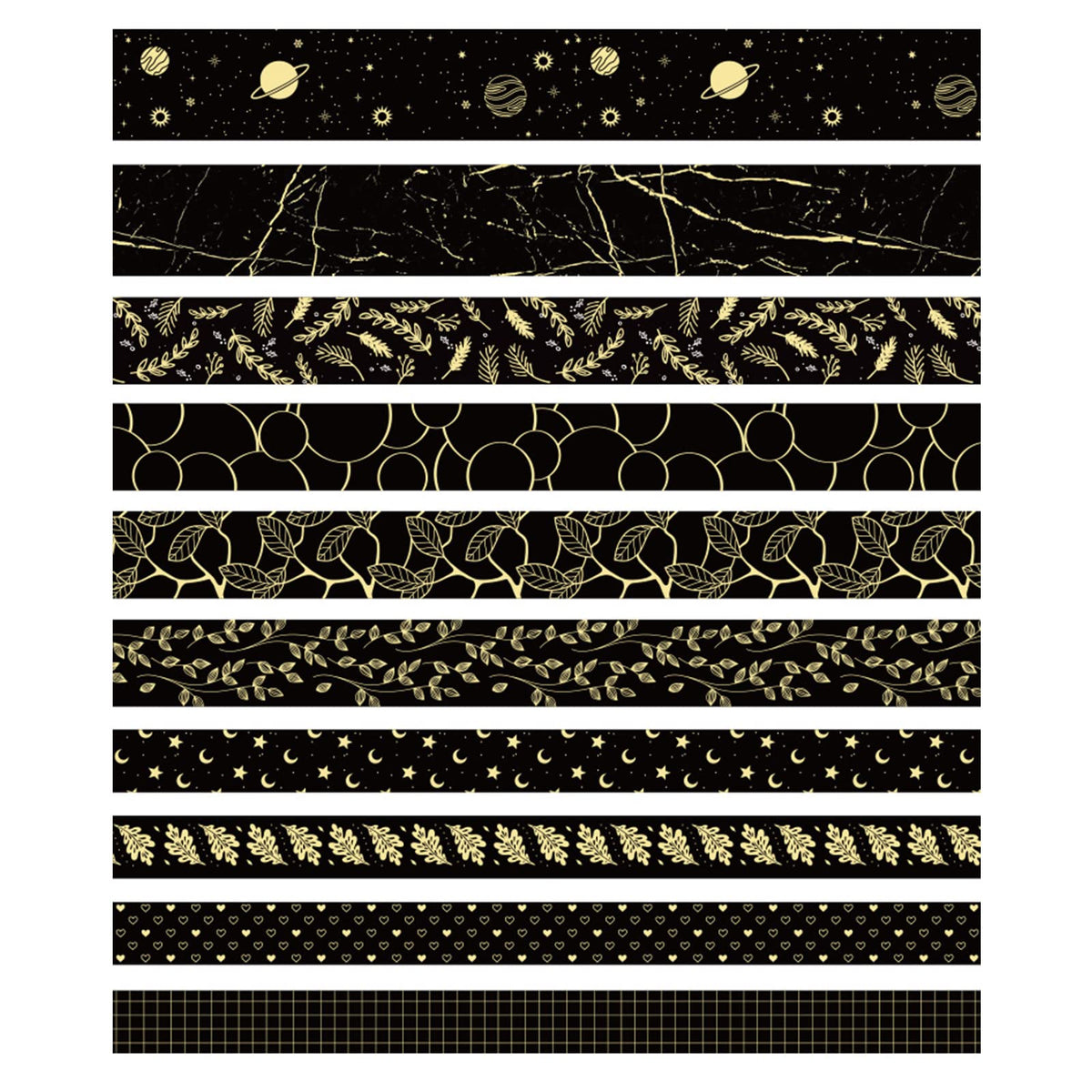YUBX Creative Washi Tape Set 10 Rolls Gold Foil Print Decorative Masking Tapes for Arts, DIY