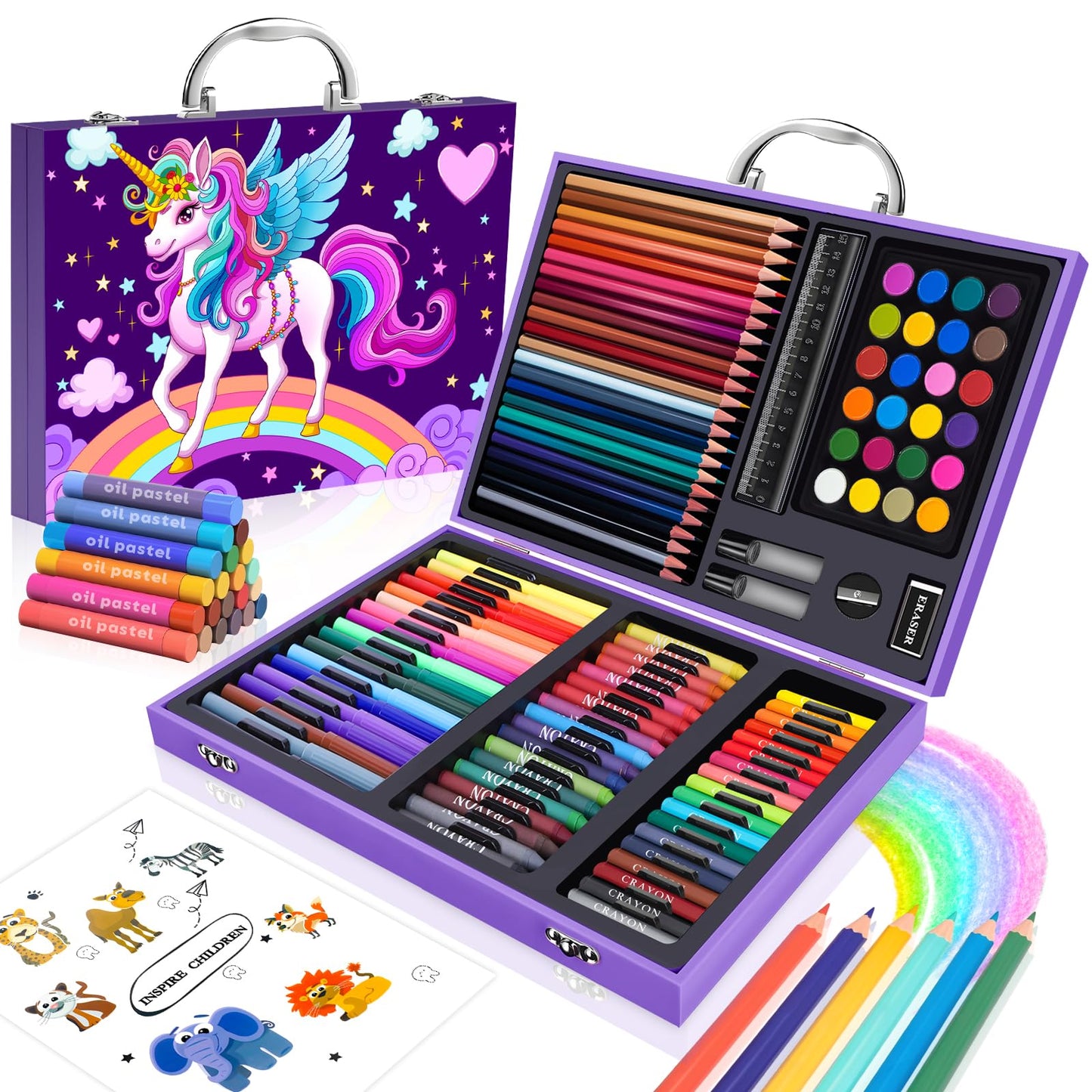 homicozy Art Supplies Kit for Kids Ages 4-12,Unicorn Art Case Coloring Set,Drawing Kits with