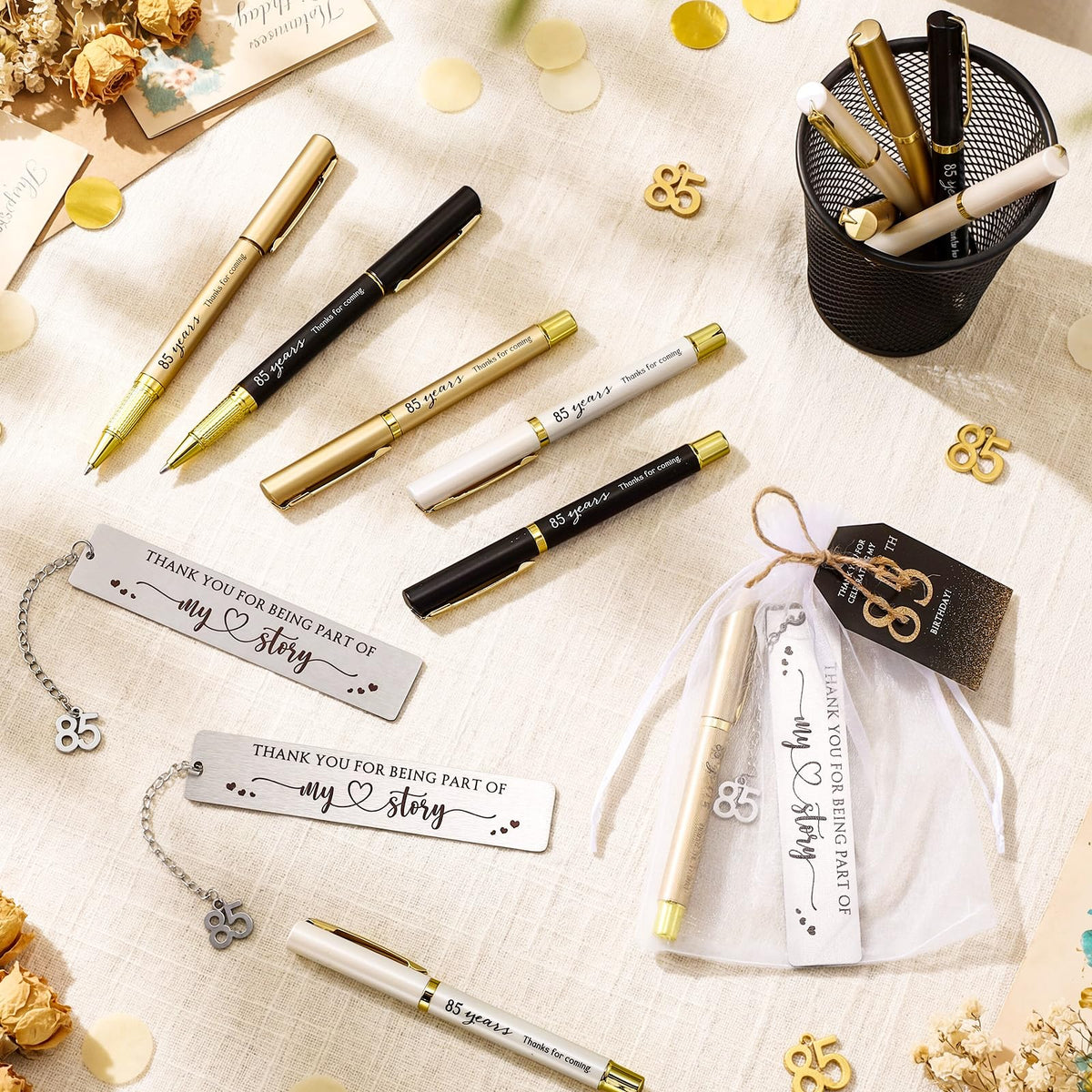 Sinload 25 Sets Birthday Favors for Guests 25 Thanks for Coming Ballpoint Pens 25 Metal Bookmarks