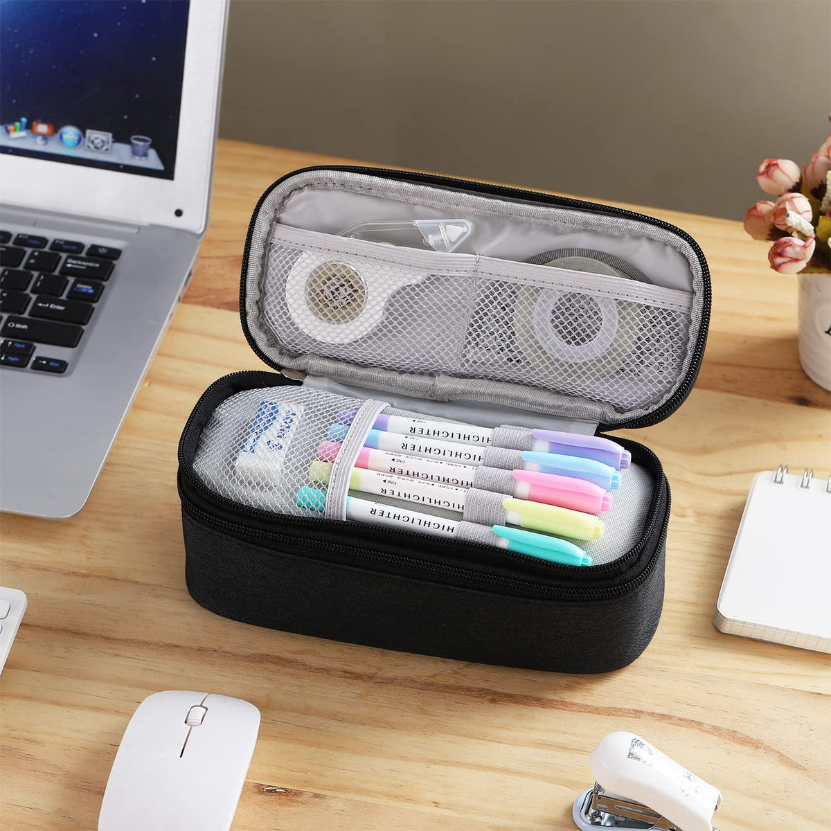 Dugio Pencil Case for Boys Kids Teens Big Zipper Pencil Pouch School Black