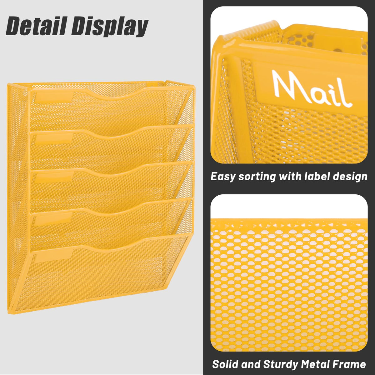 EASEPRES 5 Pocket Mesh Hanging Wall File Organizer, Wall Mounted Mail Paper Document Folder Holder