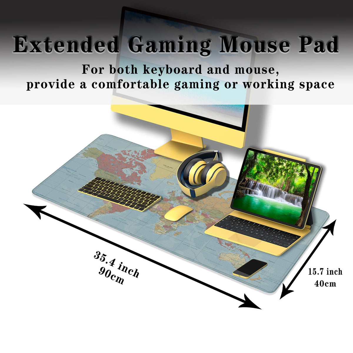 Samgula Desktop Mat World Map Full Desk Mouse Pad, Office Gaming Mousepad Large Mousepad, Computer