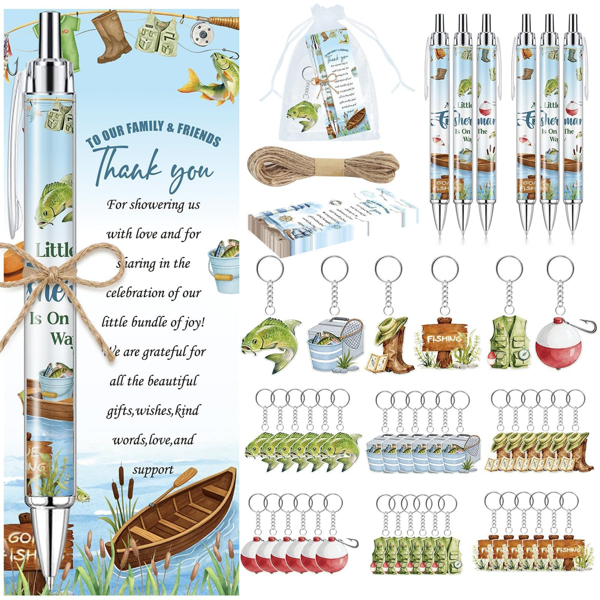 145 Pieces Fishing Baby Shower Favors for Guest A Little Fisherman Is On The Way Ballpoint Pens and