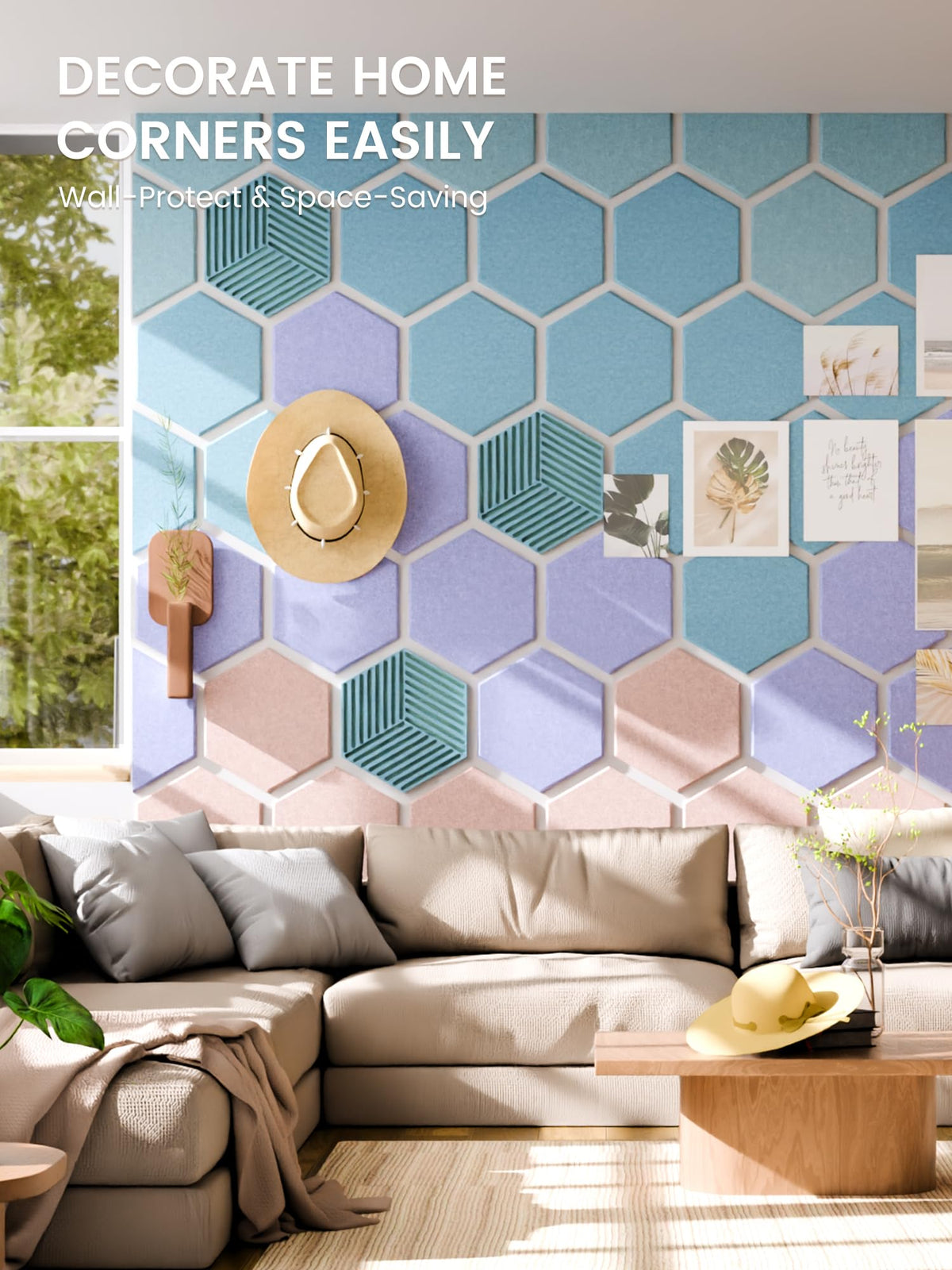 Fluxynara 10-Pack Hexagon Cork Board Alternative, Coastal Haze
