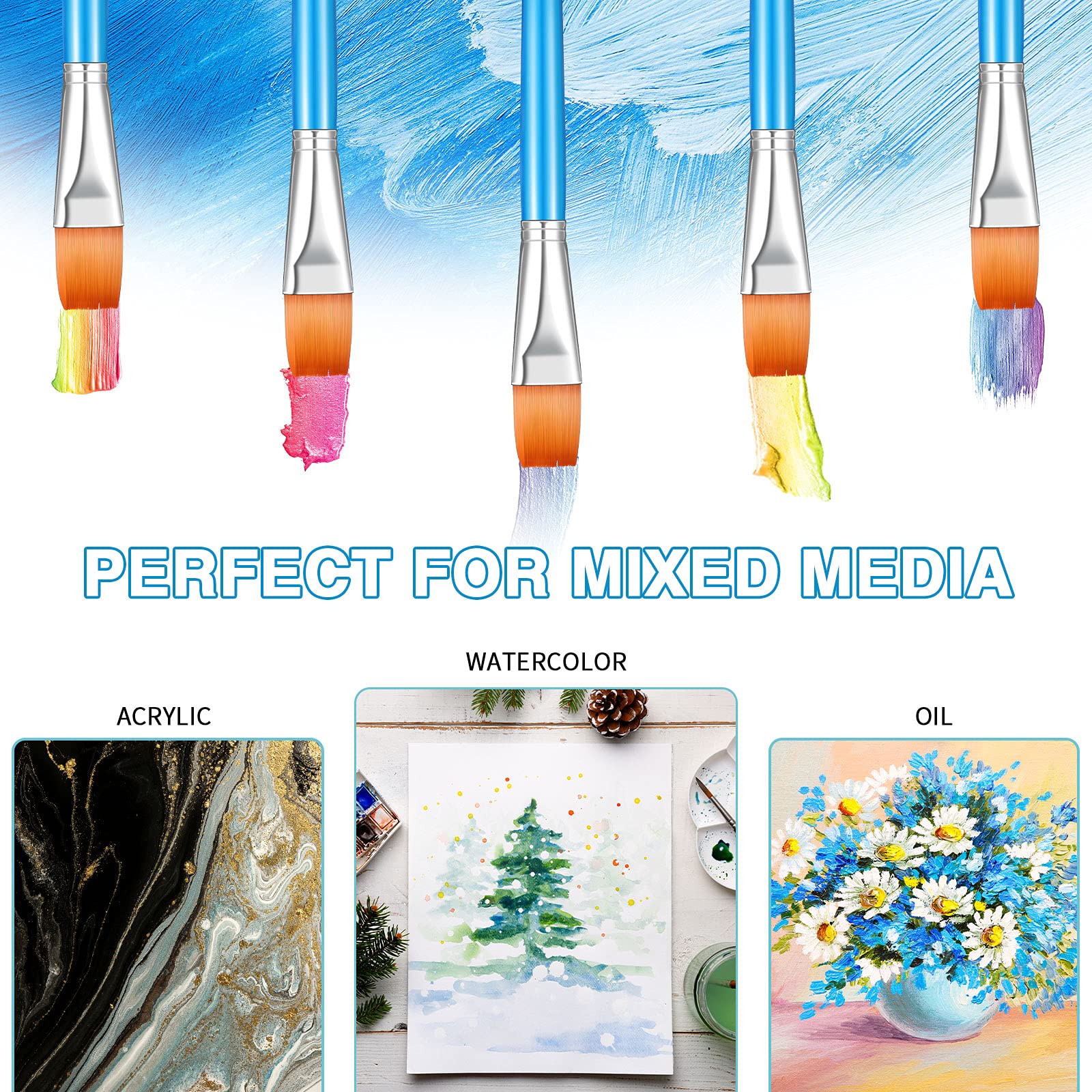 Zonon 20 Pcs Flat Paint Brushes Acrylic Painting Craft Accessories Classroom Prizes Gifts Small