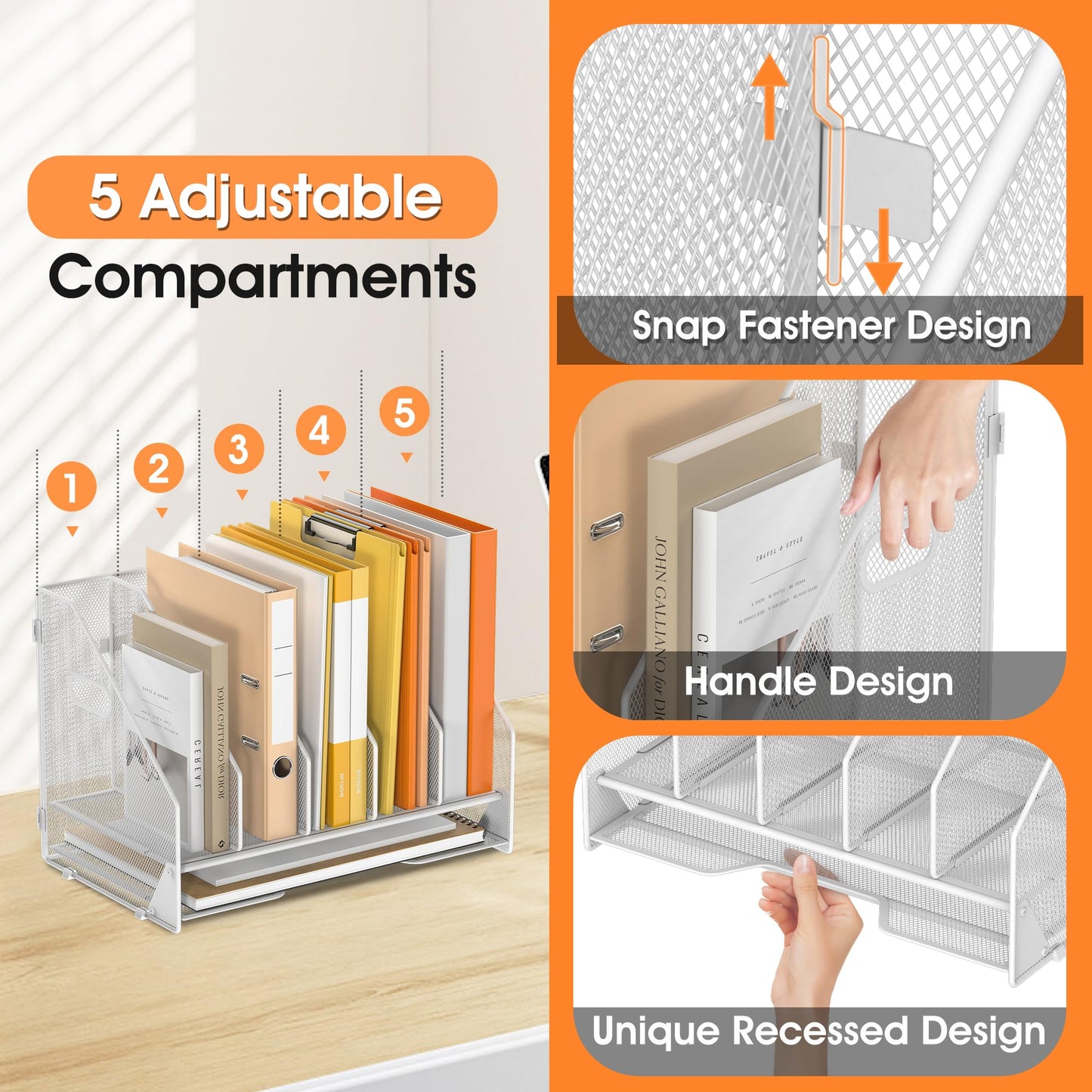 OrgMate 5 Vertical Mesh Desk Organizer with Paper Letter Tray, White